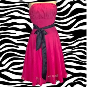 Elegant Pink Strapless Dress with Black Sash